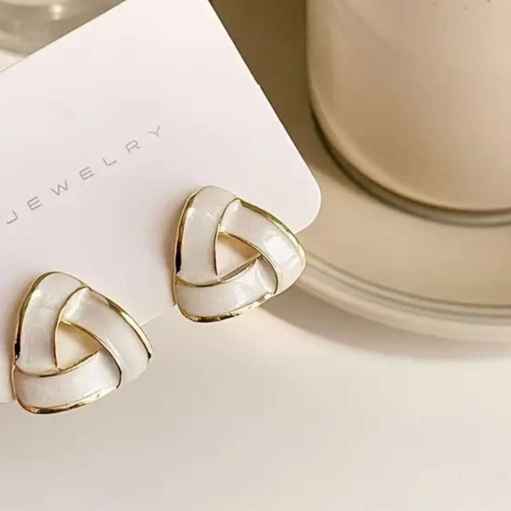 Ivory Gold Knot Triangle Stud Earrings 925 Post NWT